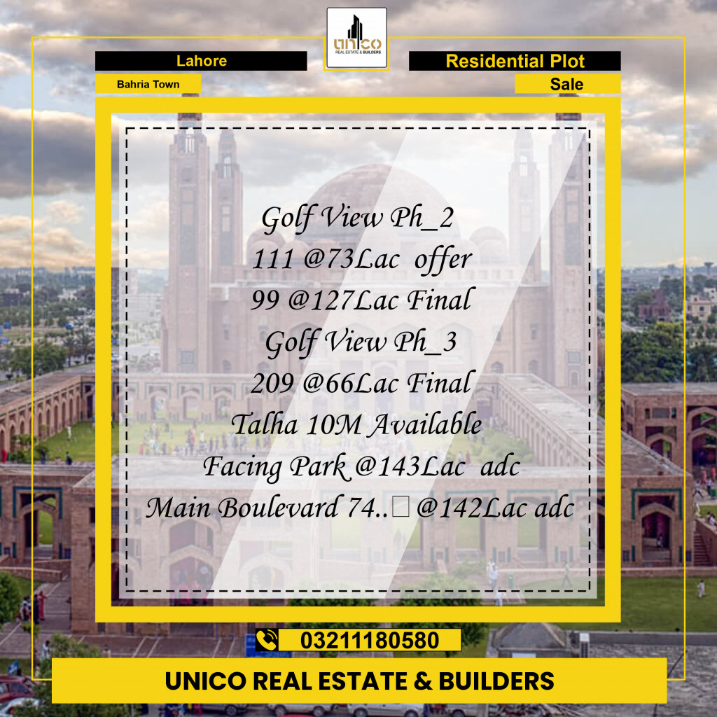 Residential Plot for Sale in Bahria Town, Lahore - (BP-97284)