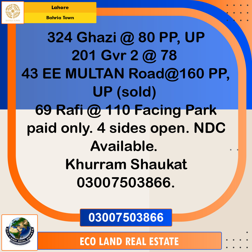 Residential Plot for Sale in Bahria Town, Lahore - (BP-97334)