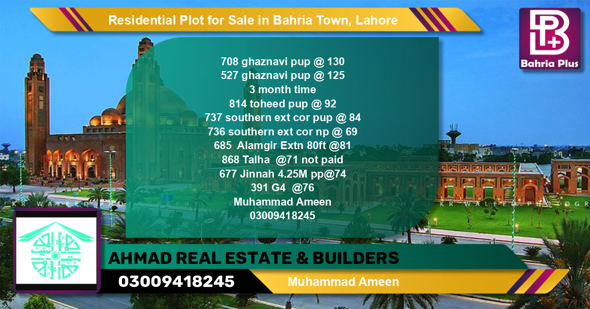 Residential Plot for Sale in Bahria Town, Lahore - (BP-97395)