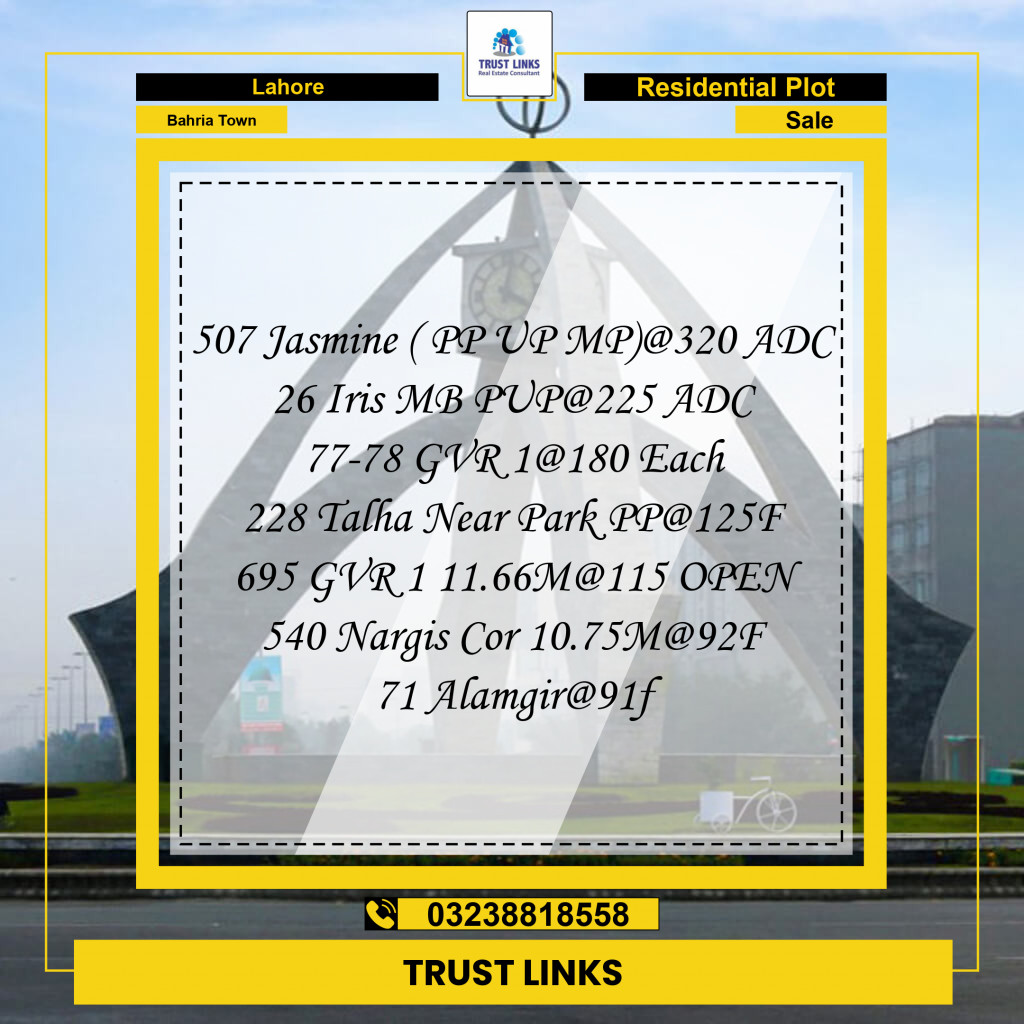 Residential Plot for Sale in Bahria Town, Lahore - (BP-97401)