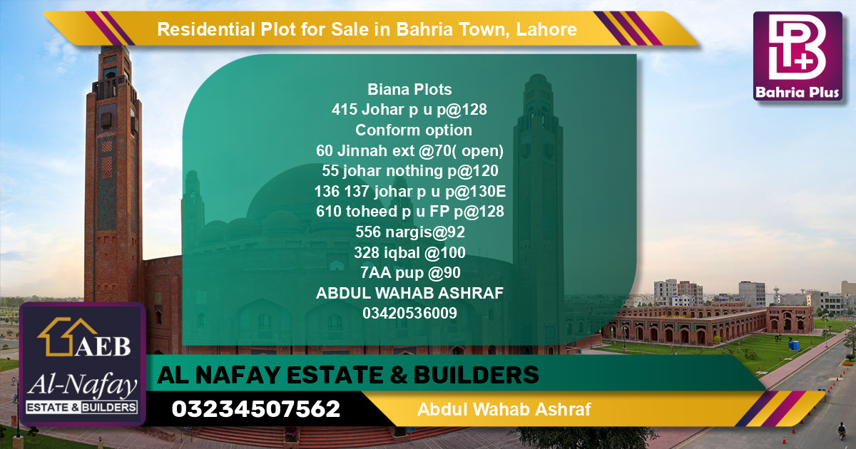 Residential Plot for Sale in Bahria Town, Lahore - (BP-97432)