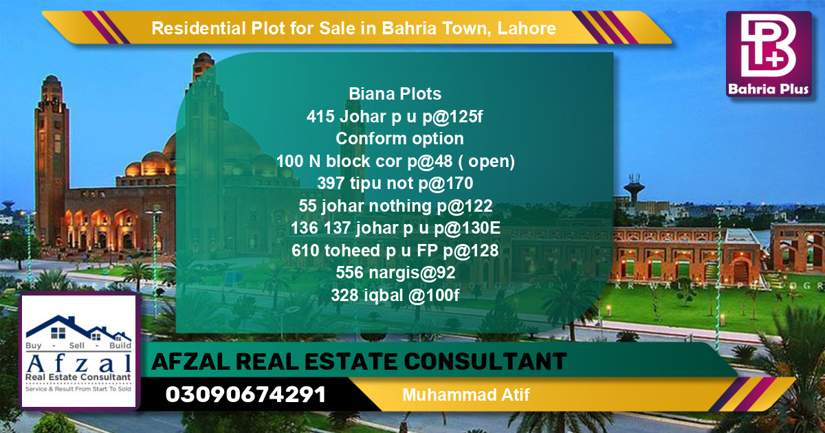Residential Plot for Sale in Bahria Town, Lahore - (BP-97483)