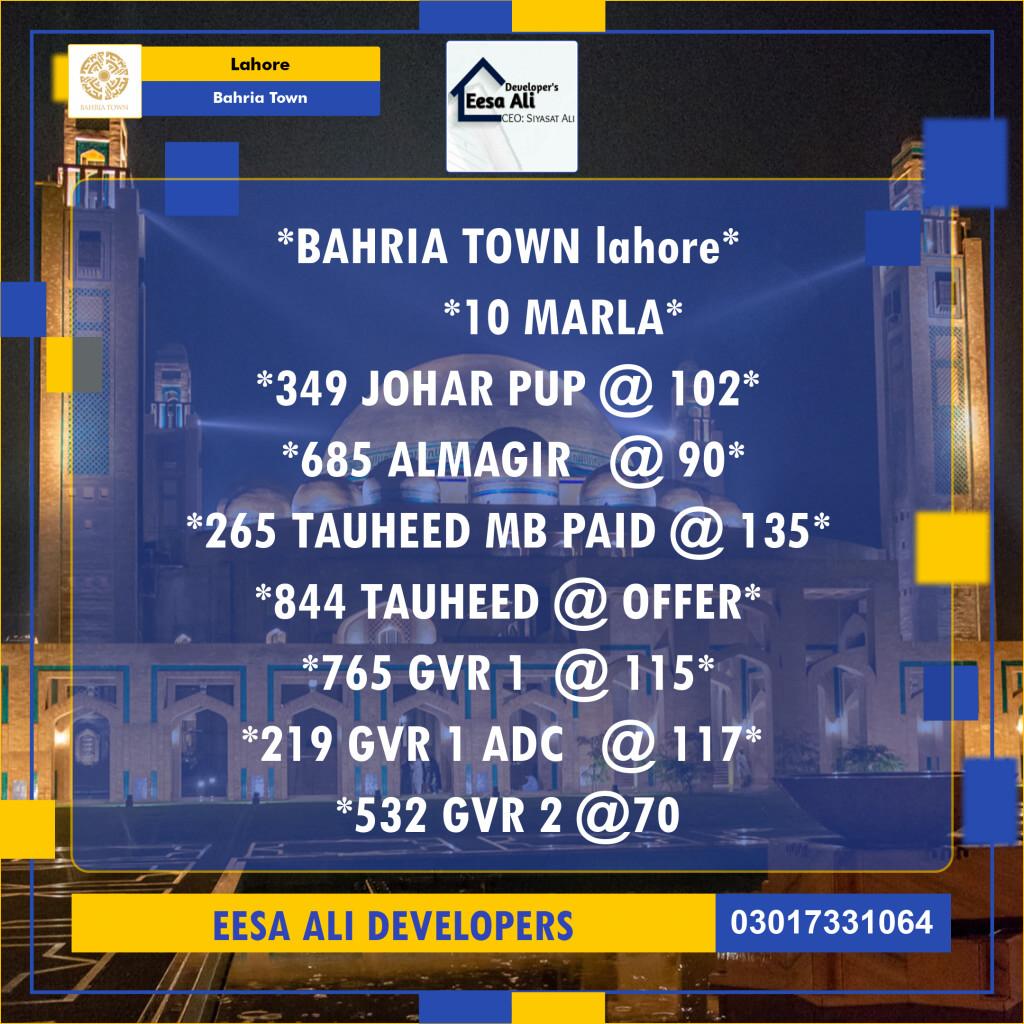 Residential Plot for Sale in Bahria Town, Lahore - (BP-97540)