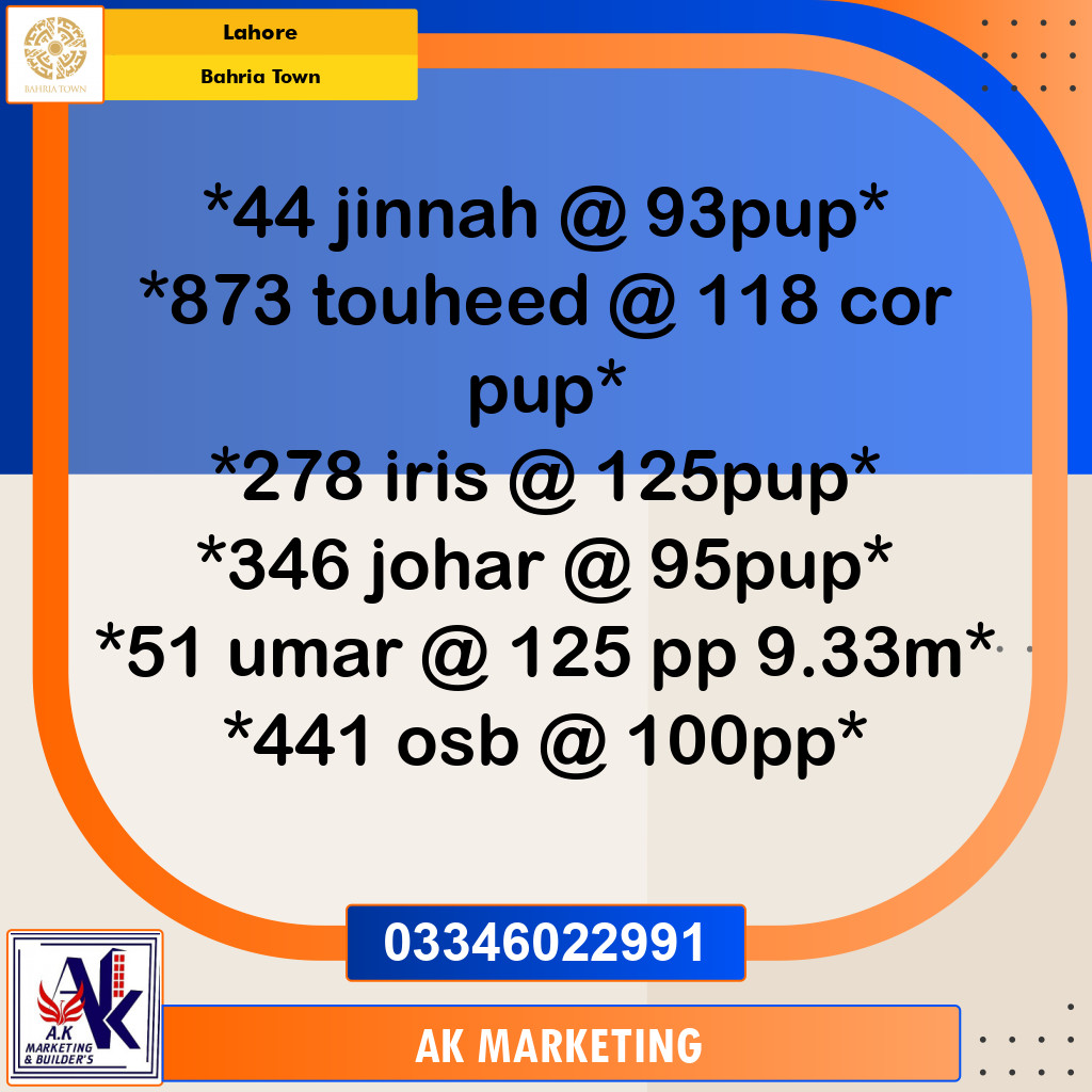 Residential Plot for Sale in Bahria Town, Lahore - (BP-97552)