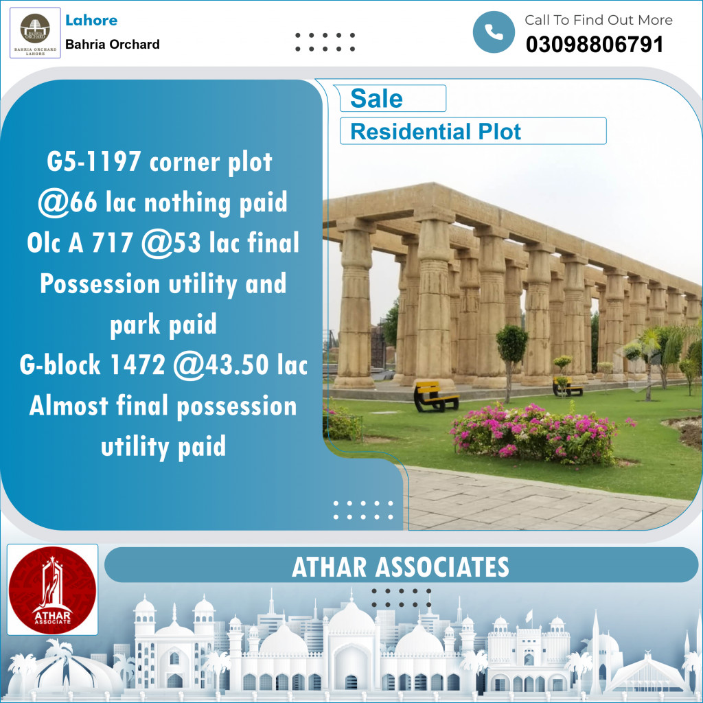 Residential Plot for Sale in Bahria Orchard, Lahore - (BP-97576)