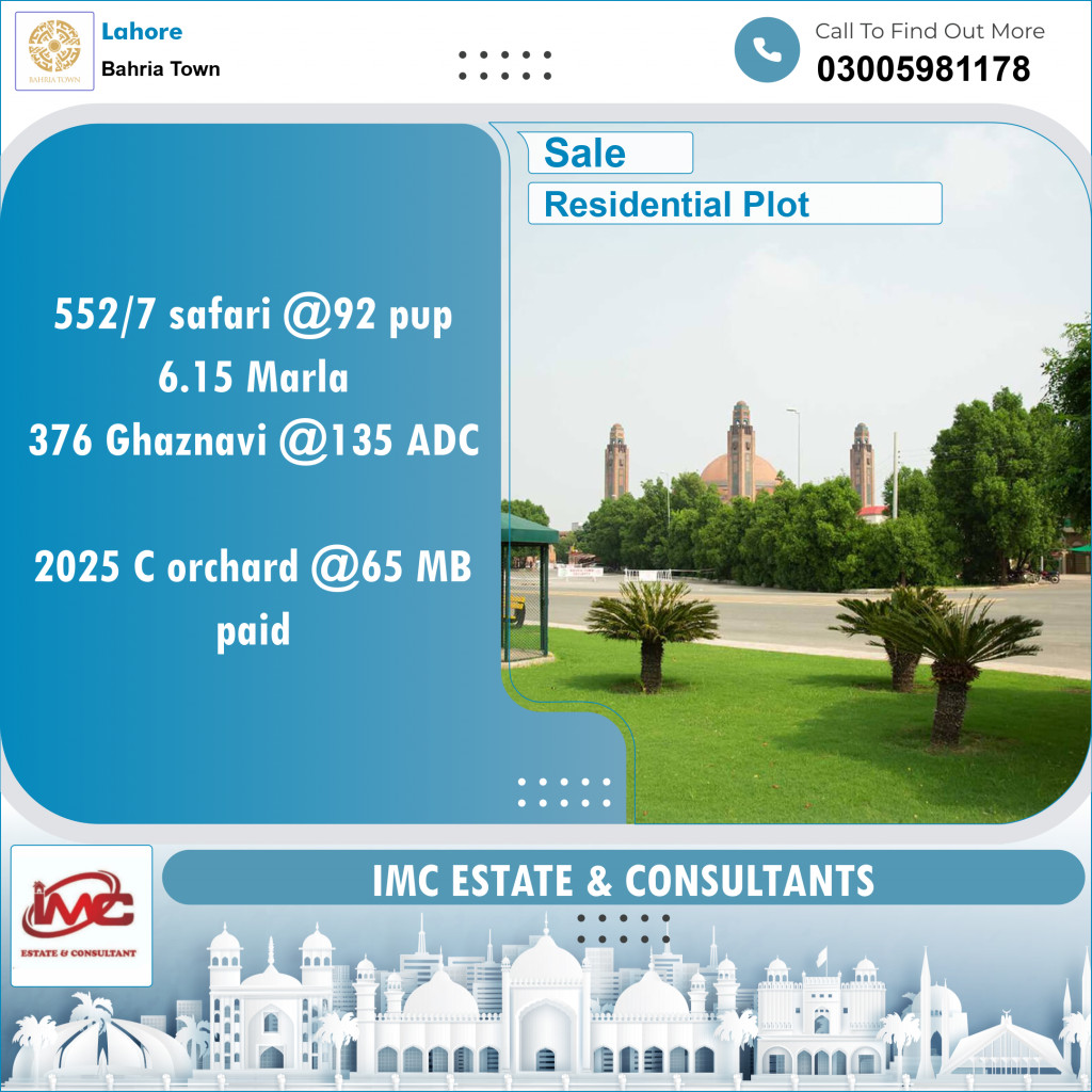 Residential Plot for Sale in Sector B - Safari Villas -  Bahria Town, Lahore - (BP-97670)