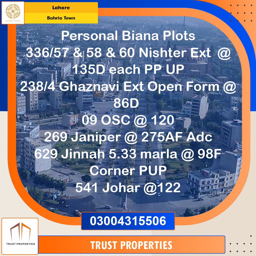 Residential Plot for Sale in Bahria Town, Lahore - (BP-97800)