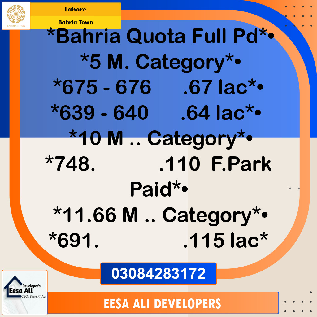 Residential Plot for Sale in Bahria Town, Lahore - (BP-97823)