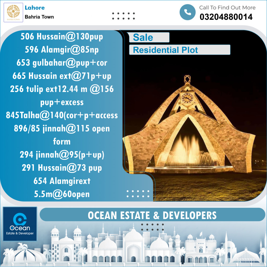 Residential Plot for Sale in Bahria Town, Lahore - (BP-97894)