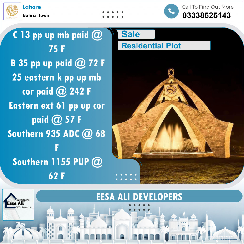 Residential Plot for Sale in Bahria Town, Lahore - (BP-97924)