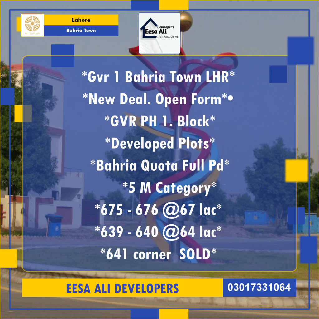 Residential Plot for Sale in Bahria Town, Lahore - (BP-97929)