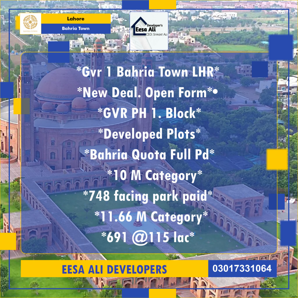 Residential Plot for Sale in Bahria Town, Lahore - (BP-97931)