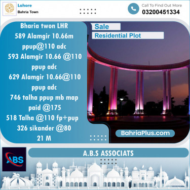 Residential Plot for Sale in Bahria Town, Lahore - (BP-116840)
