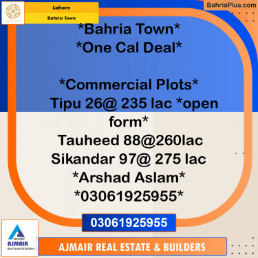 Commercial Plot for Sale in Bahria Town, Lahore - (BP-118697)