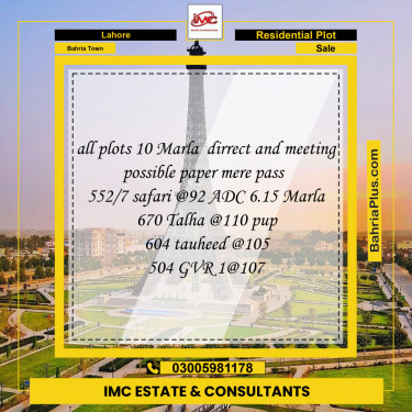 Residential Plot for Sale in Bahria Town, Lahore - (BP-118748)