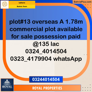 Commercial Plot for Sale in Bahria Town, Lahore - (BP-118961)