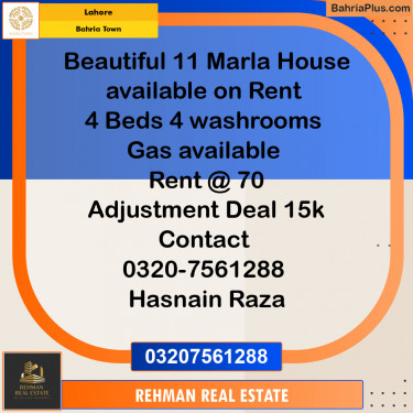 Residential House for Rent in Bahria Town, Lahore - (BP-119144)