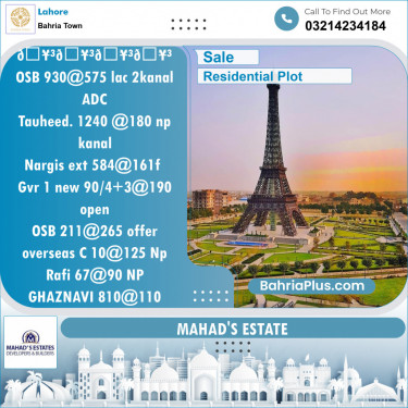 Residential Plot for Sale in Bahria Town, Lahore - (BP-119264)