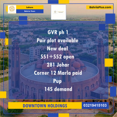 Residential Plot for Sale in Bahria Town, Lahore - (BP-119553)