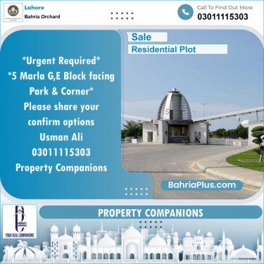 Residential Plot for Sale in Bahria Orchard, Lahore - (BP-119651)