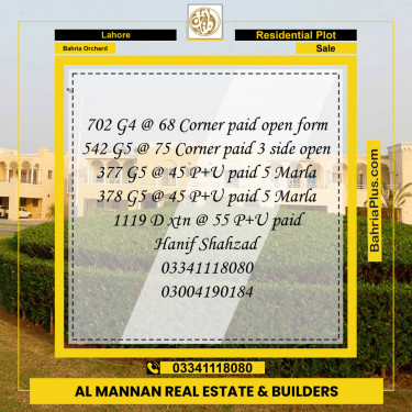 Residential Plot for Sale in Phase 4 - G4 Block -  Bahria Orchard, Lahore - (BP-119876)