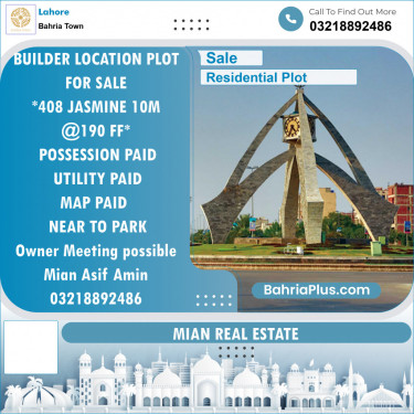 Residential Plot for Sale in Bahria Town, Lahore - (BP-119890)