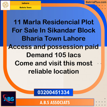Residential Plot for Sale in Bahria Town, Lahore - (BP-119971)