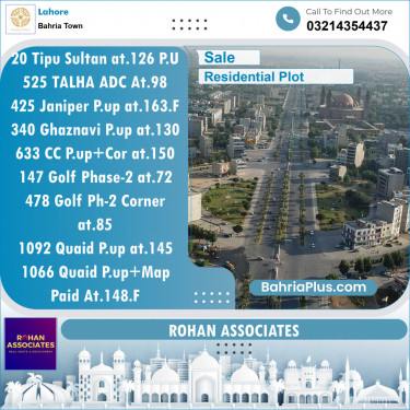 Residential Plot for Sale in Sector F - Tipu Sultan Block -  Bahria Town, Lahore - (BP-119992)