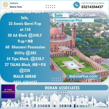 Commercial Plot for Sale in Sector B - Awais Qarni -  Bahria Town, Lahore - (BP-119999)