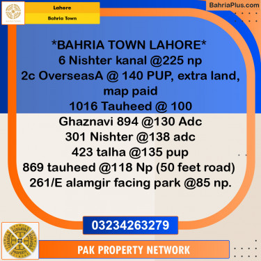 Residential Plot for Sale in Sector E - Nishtar Block -  Bahria Town, Lahore - (BP-120201)