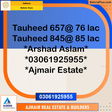 Residential Plot for Sale in Sector F - Tauheed Block -  Bahria Town, Lahore - (BP-120242)