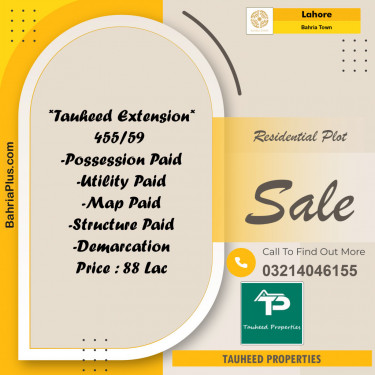 Residential Plot for Sale in Sector F - Tauheed Block -  Bahria Town, Lahore - (BP-120248)
