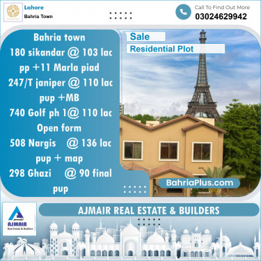 Residential Plot for Sale in Sector F - Sikander Block -  Bahria Town, Lahore - (BP-120257)
