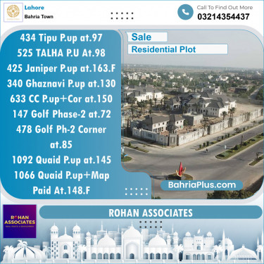 Residential Plot for Sale in Sector F - Tipu Sultan Block -  Bahria Town, Lahore - (BP-120366)