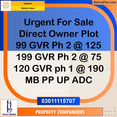 Residential Plot for Sale in Bahria Town, Lahore - (BP-120408)