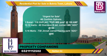 Residential Plot for Sale in Bahria Town, Lahore - (BP-120419)