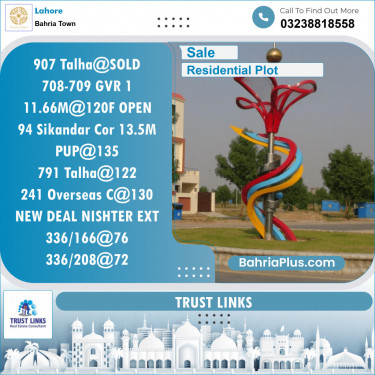 Residential Plot for Sale in Sector F - Talha Block -  Bahria Town, Lahore - (BP-120469)