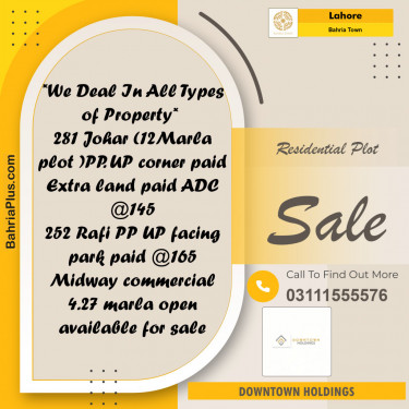 Residential Plot for Sale in Bahria Town, Lahore - (BP-120513)