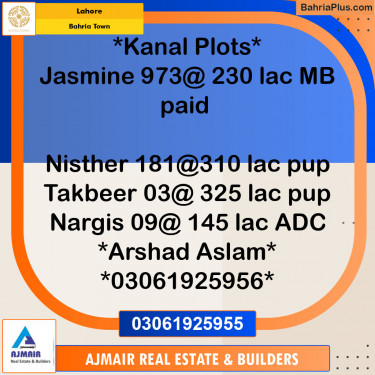 Residential Plot for Sale in Sector C - Jasmine Block -  Bahria Town, Lahore - (BP-120921)