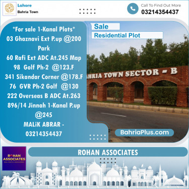 Residential Plot for Sale in Sector F - Ghaznavi Ext. Block -  Bahria Town, Lahore - (BP-120995)