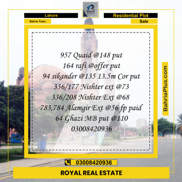 Residential Plot for Sale in Sector E - Quaid Block -  Bahria Town, Lahore - (BP-121031)