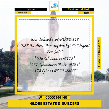 Residential Plot for Sale in Sector F - Tauheed Block -  Bahria Town, Lahore - (BP-121035)