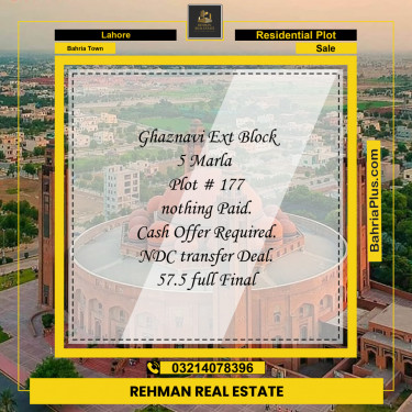 Residential Plot for Sale in Sector F - Ghaznavi Ext. Block -  Bahria Town, Lahore - (BP-121055)