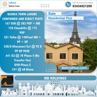 Residential Plot for Sale in Overseas B -  Bahria Town, Lahore - (BP-121080)
