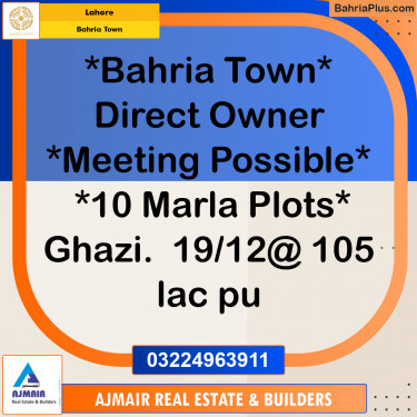 Residential Plot for Sale in Sector F - Ghazi Block -  Bahria Town, Lahore - (BP-121084)