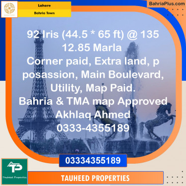 Residential Plot for Sale in Sector C - Iris Block -  Bahria Town, Lahore - (BP-121208)