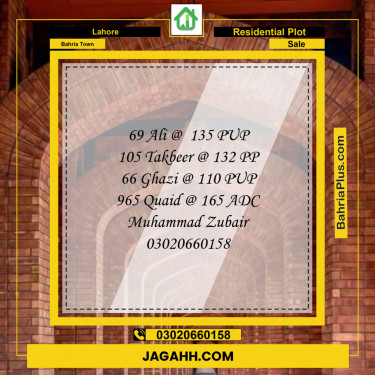 Residential Plot for Sale in Sector B - Ali Block -  Bahria Town, Lahore - (BP-121298)
