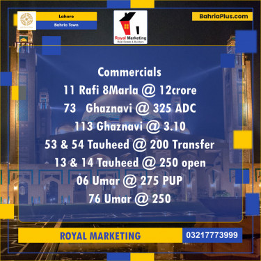 Commercial Plot for Sale in Sector E - Rafi Block -  Bahria Town, Lahore - (BP-121354)