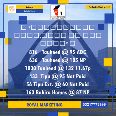Residential Plot for Sale in Sector F - Tauheed Block -  Bahria Town, Lahore - (BP-121356)