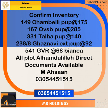 Residential Plot for Sale in Sector C - Chambeli Block -  Bahria Town, Lahore - (BP-121378)